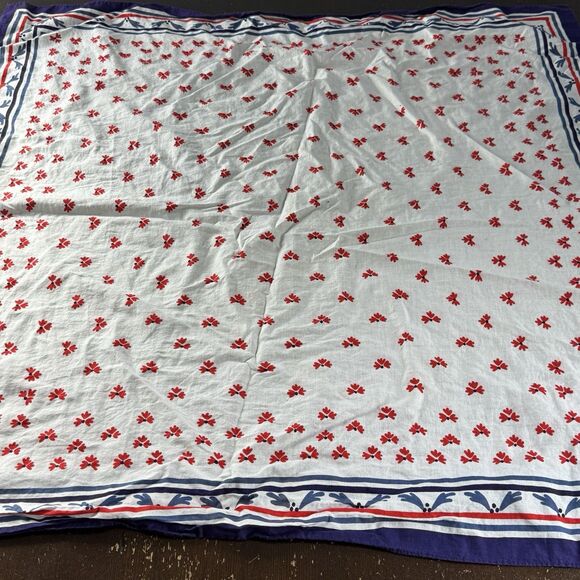 Womens Scarf 31x31 Square Red White & Blue Floral - Picture 6 of 10